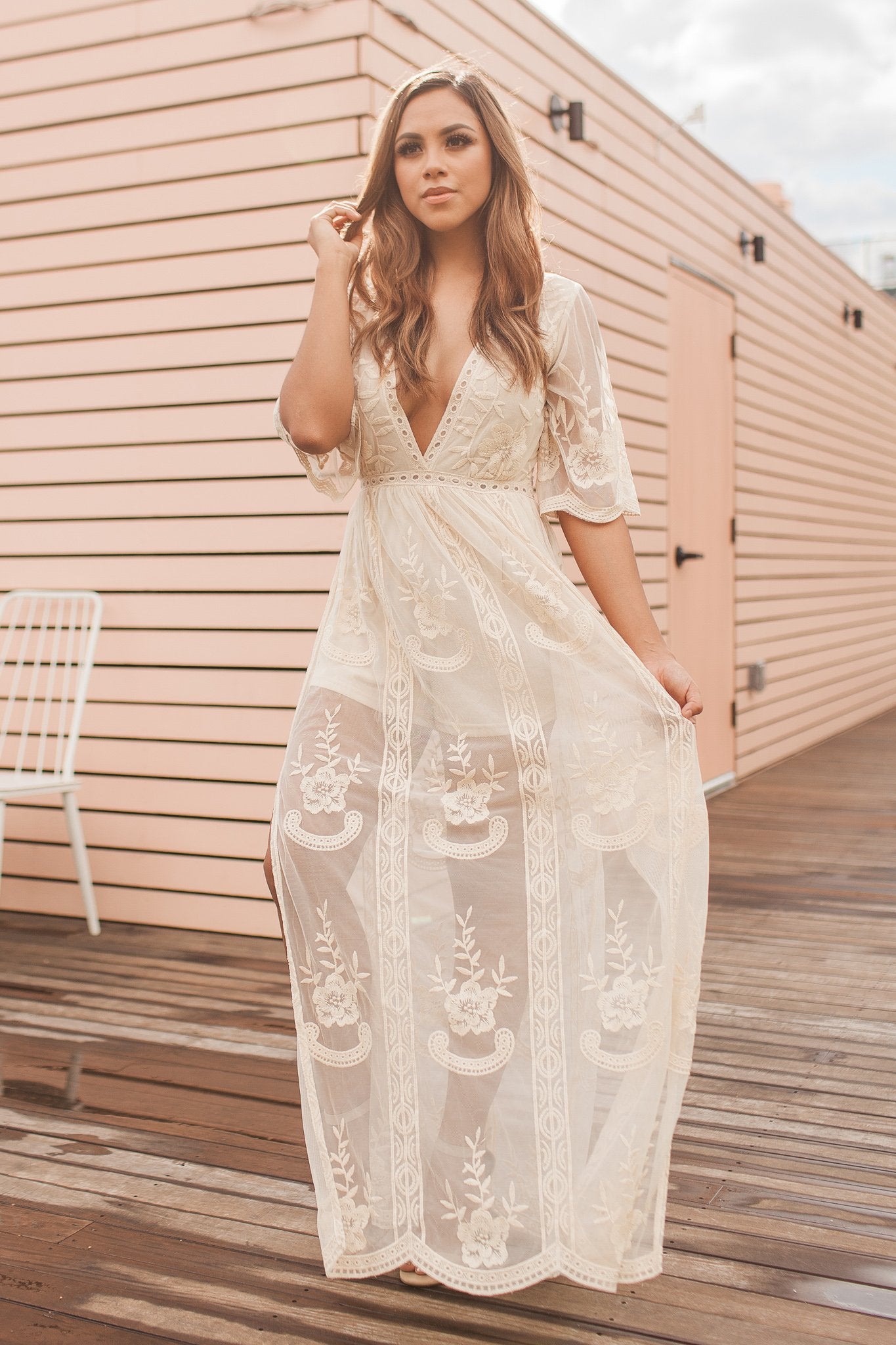 "Candle Light Romance" Maxi Romper (Natural)