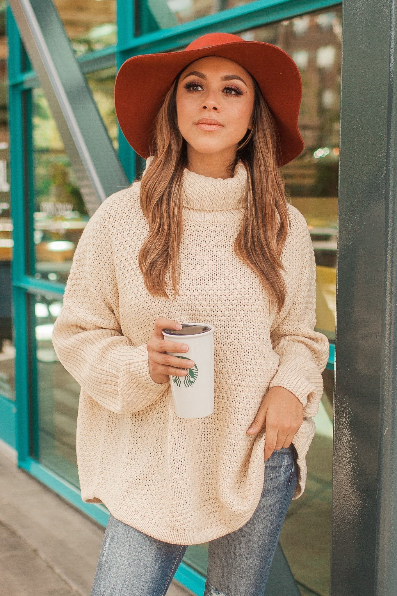 "Fall Is Coming" Knit Pullover (Beige)