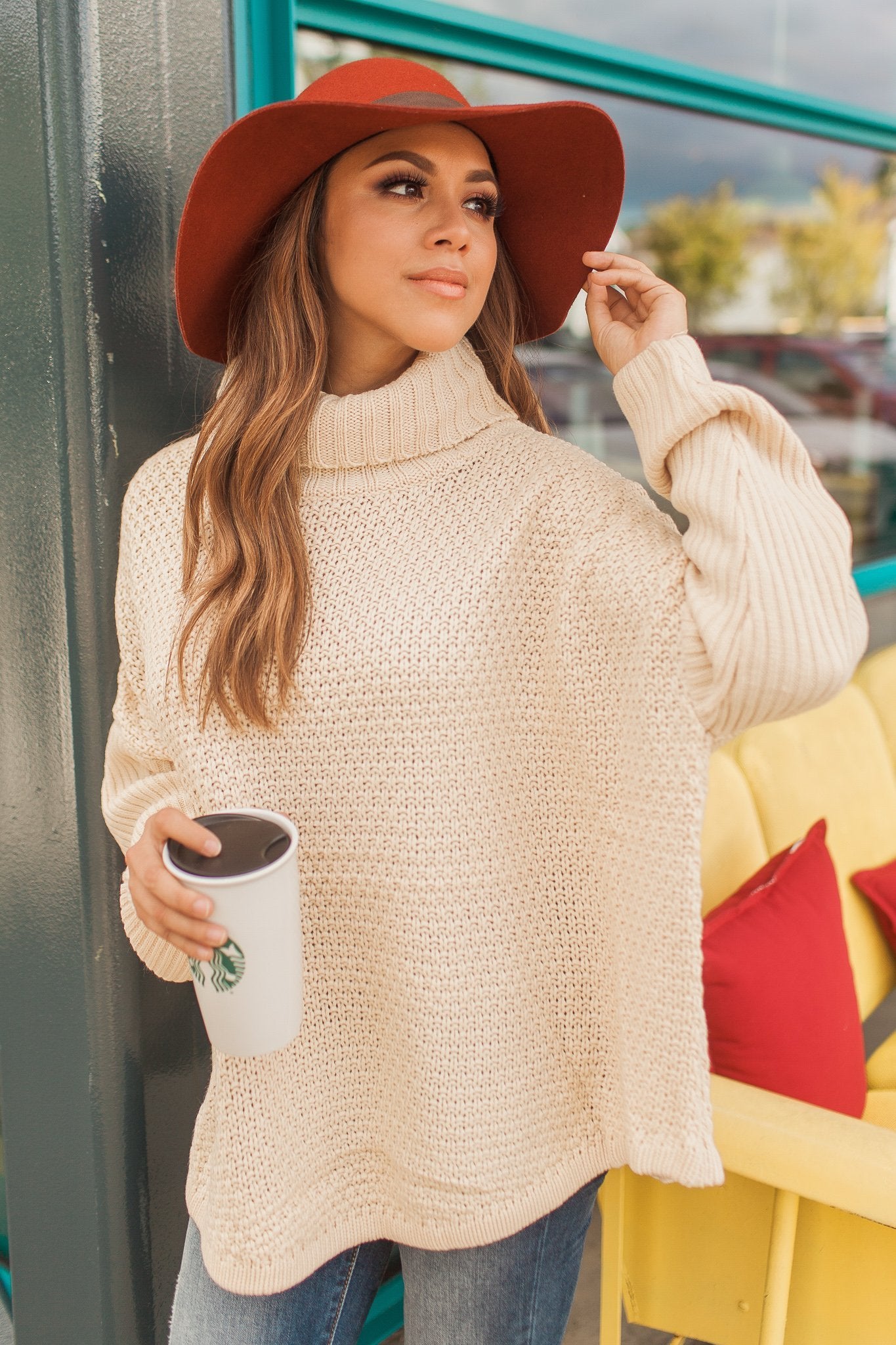 "Fall Is Coming" Knit Pullover (Beige)
