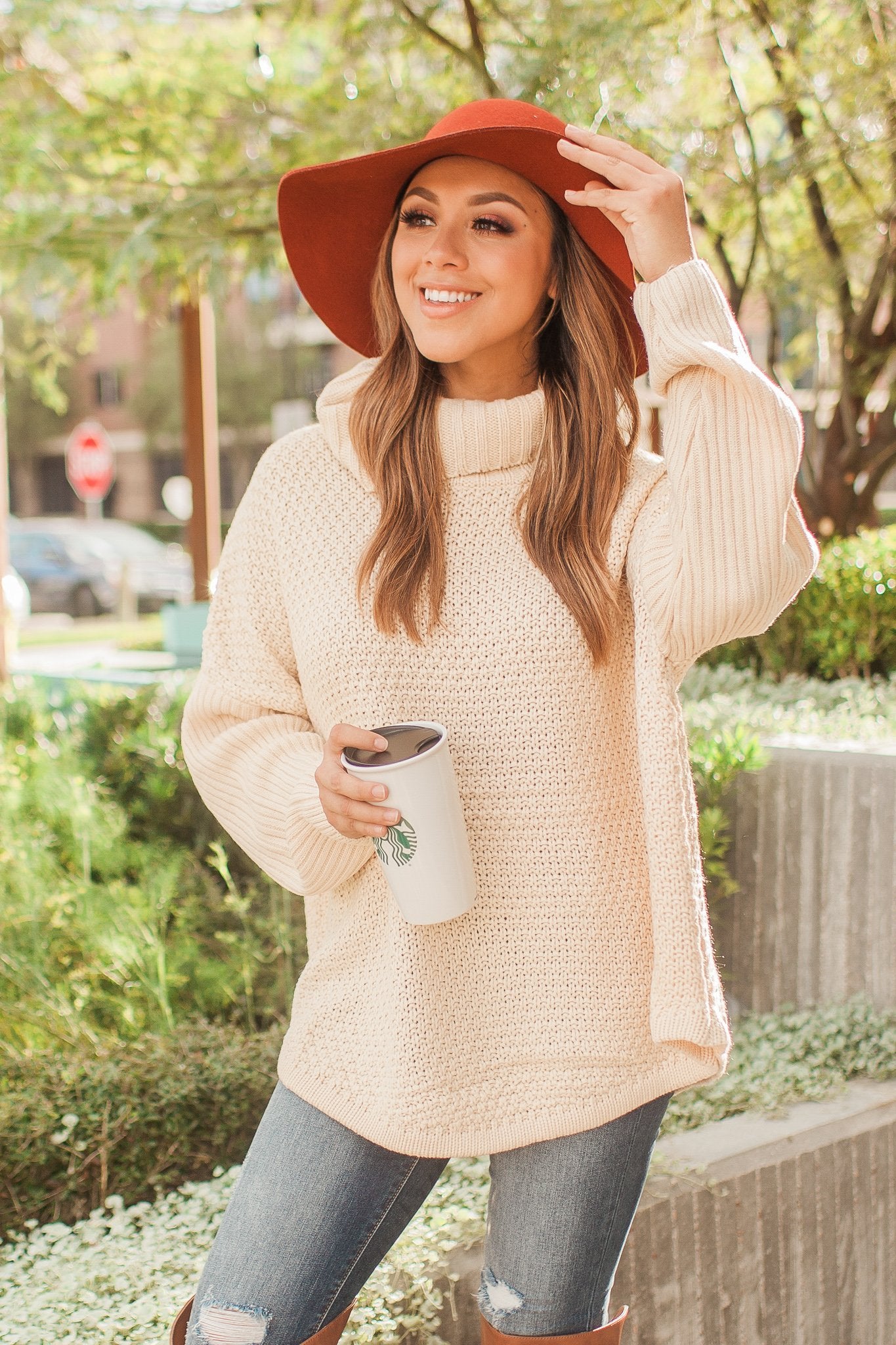 "Fall Is Coming" Knit Pullover (Beige)