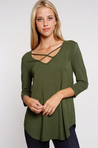 "Crossing The Lines" Knit Top (Olive)