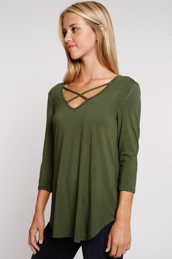 "Crossing The Lines" Knit Top (Olive)