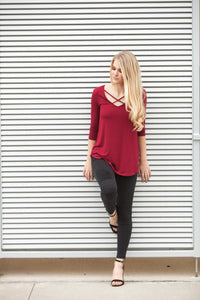 "Crossing The Lines" Knit Top (Burgundy)