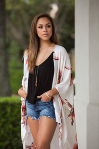 "Detailed In Floral" Kimono Wrap (Cream)